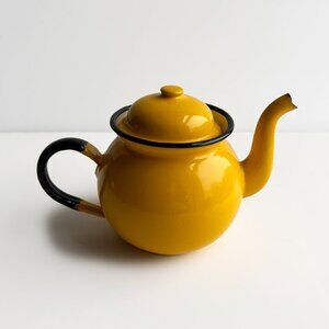 Vintage Polish Schindler Enamel Yellow Teapot